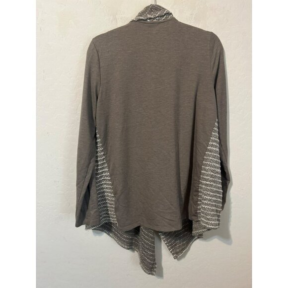 LOGO by Lori Goldstein Sz M Taupe Cream Tunic Open Front Cardigan Cozy - Picture 3 of 6